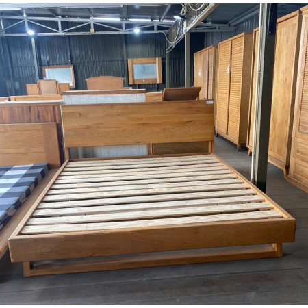 Solid Oak - Nệm 1m8 x 2m : Giường Ngủ Gỗ Sồi Chân Quỳ